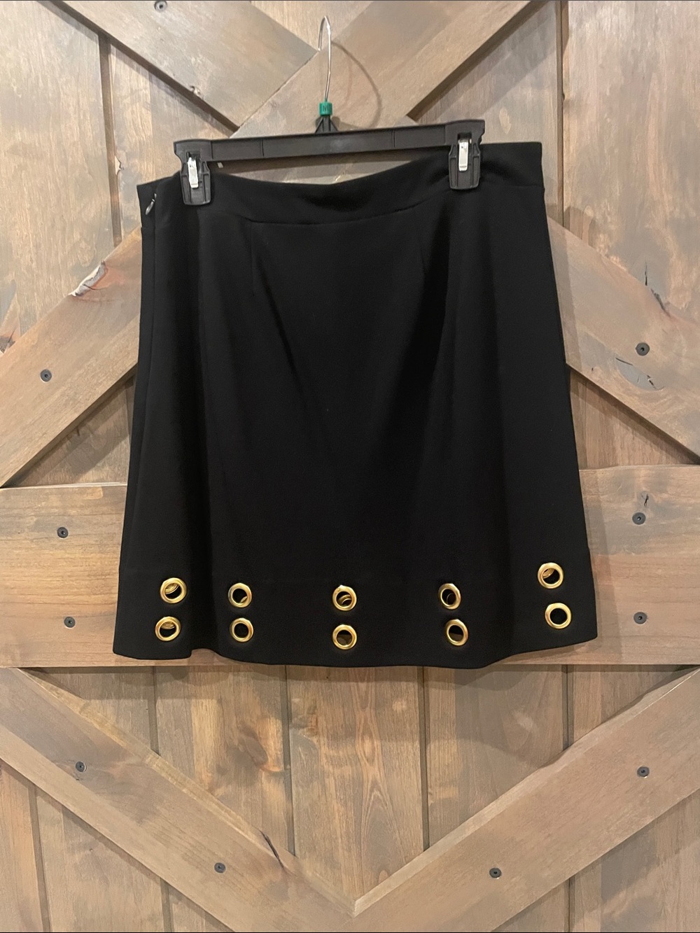Black Skirt with Gold Eyelet Trim